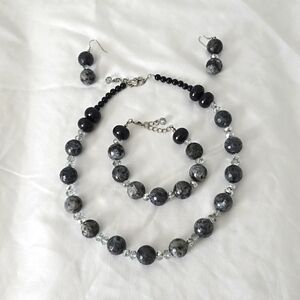 Jewelry set with necklace, bracelet, and earrings